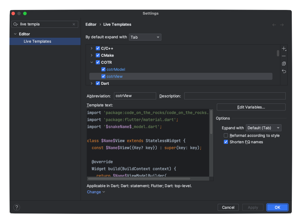 Android Studio Live Templates