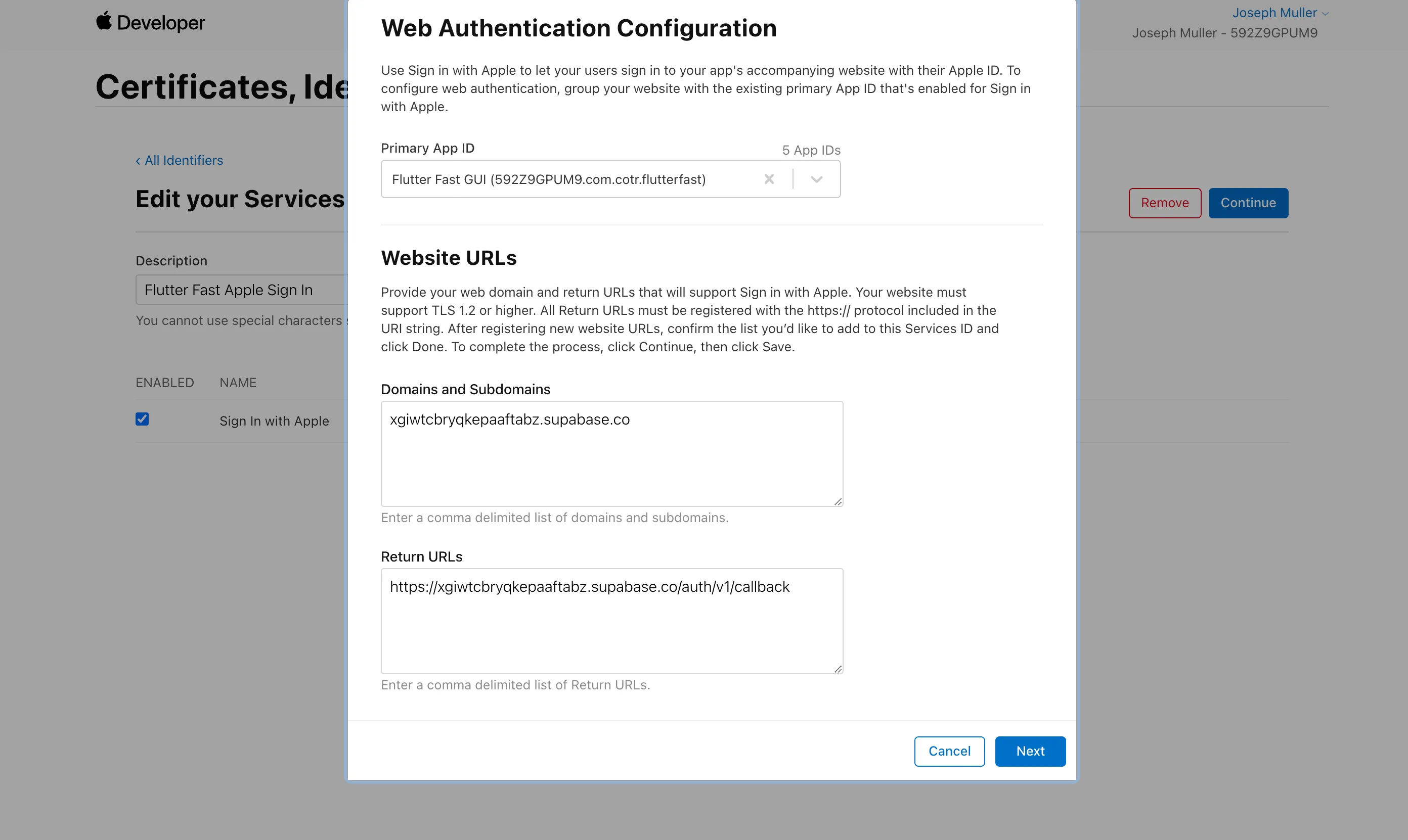 Sign in with Apple Service configuration