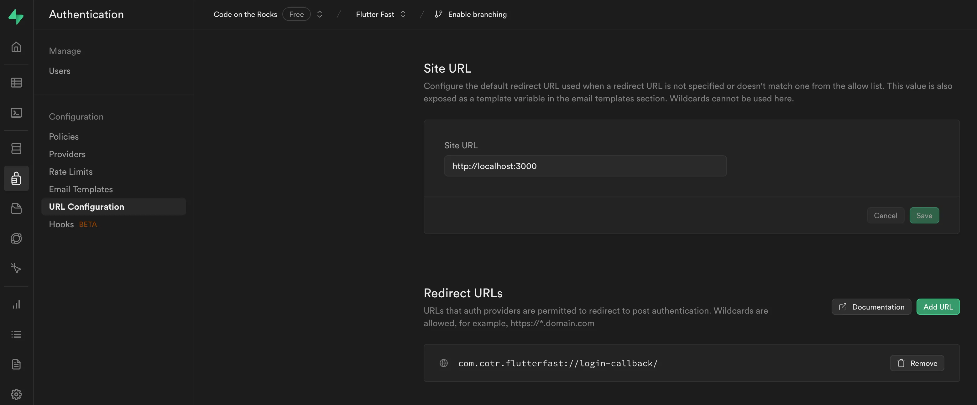Redirect URL configuration
